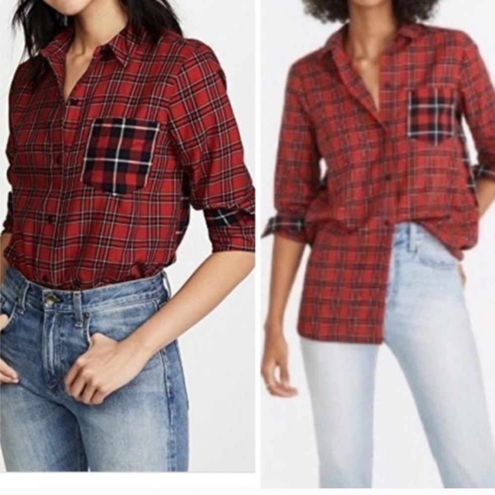 NWOT MADEWELL Classic Ex-Boyfriend Shirt in Red Plaid Patchwork Size S
